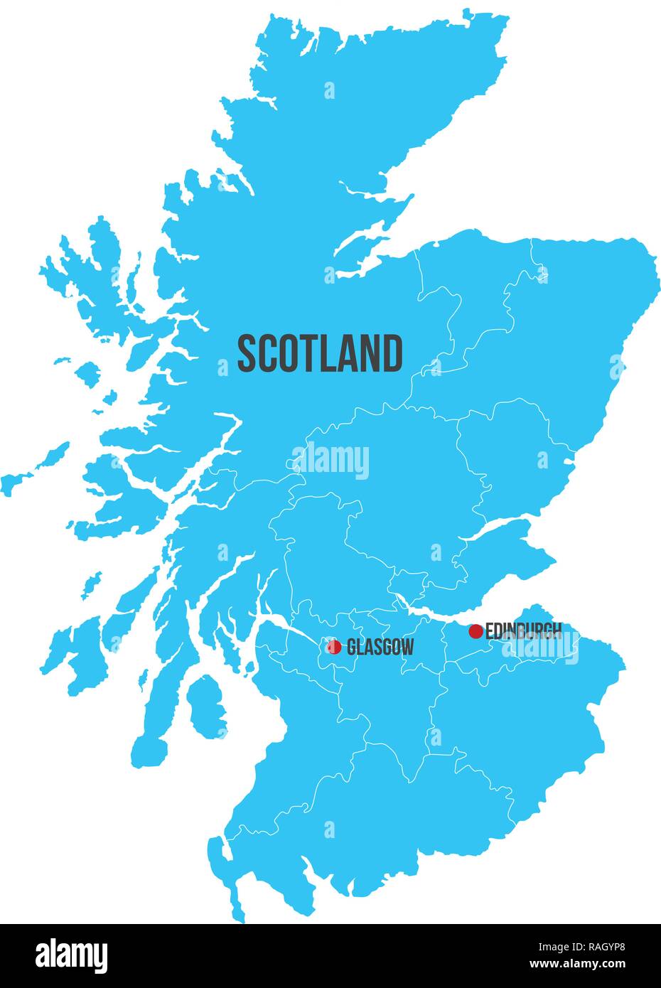 Schottland Vektorkarte Silhouette auf weißem Hintergrund. High Ausführliche silhouette Abbildung. Clean Design Stock Vektor