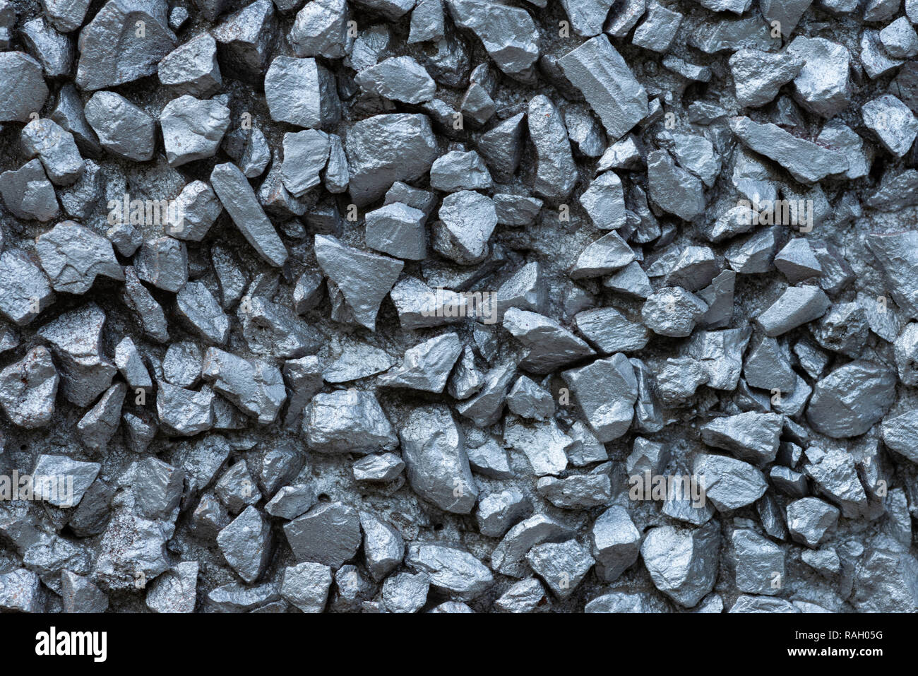 Graue Felsen Textur. Metallic Silber Steine Hintergrund. Stockfoto