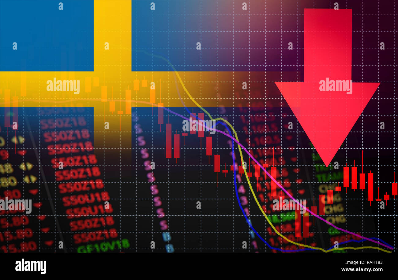 Schweden Börse Krise rot Marktpreis down chart Herbst/Aktienanalyse oder forex charts Grafik Business und Finanzen geld Krise rot Nega Stockfoto