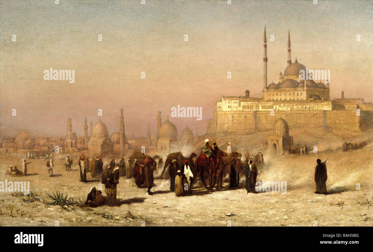 Louis Comfort Tiffany, Auf dem Weg zwischen Alten und Neuen Kairo, Zitadelle Moschee des Mohammed Ali, und Gräber der Mamelucken 1872 Öl auf Leinwand, Brooklyn Museum, New York City, USA. Stockfoto