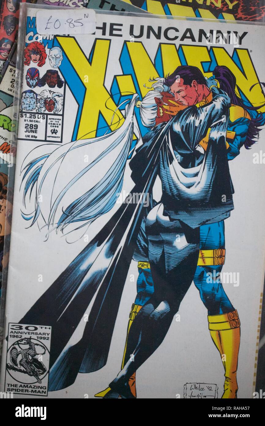 X-men Comics von Marvel Comics veröffentlicht, mit schwarzen Zeichen bezeichnet Sturm. Stockfoto