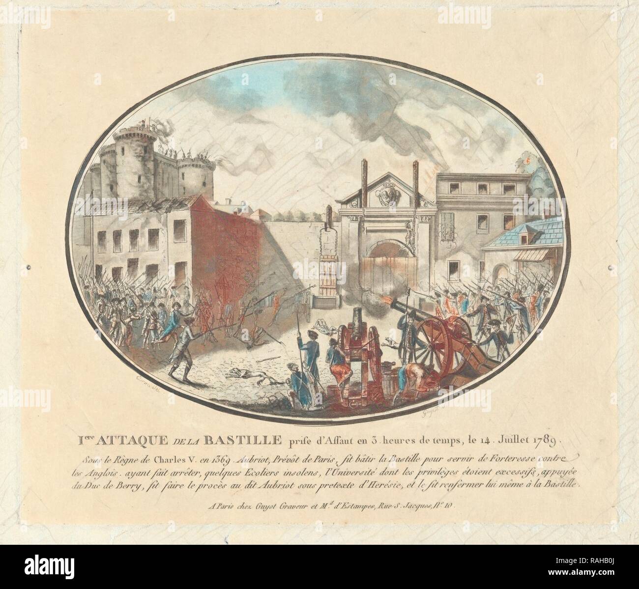 I ere Attaque de la Bastille Hebeln d'Assaut de 3. heures de temps, le 14. juillet 1789, druckt der Französischen neuerfundene Stockfoto