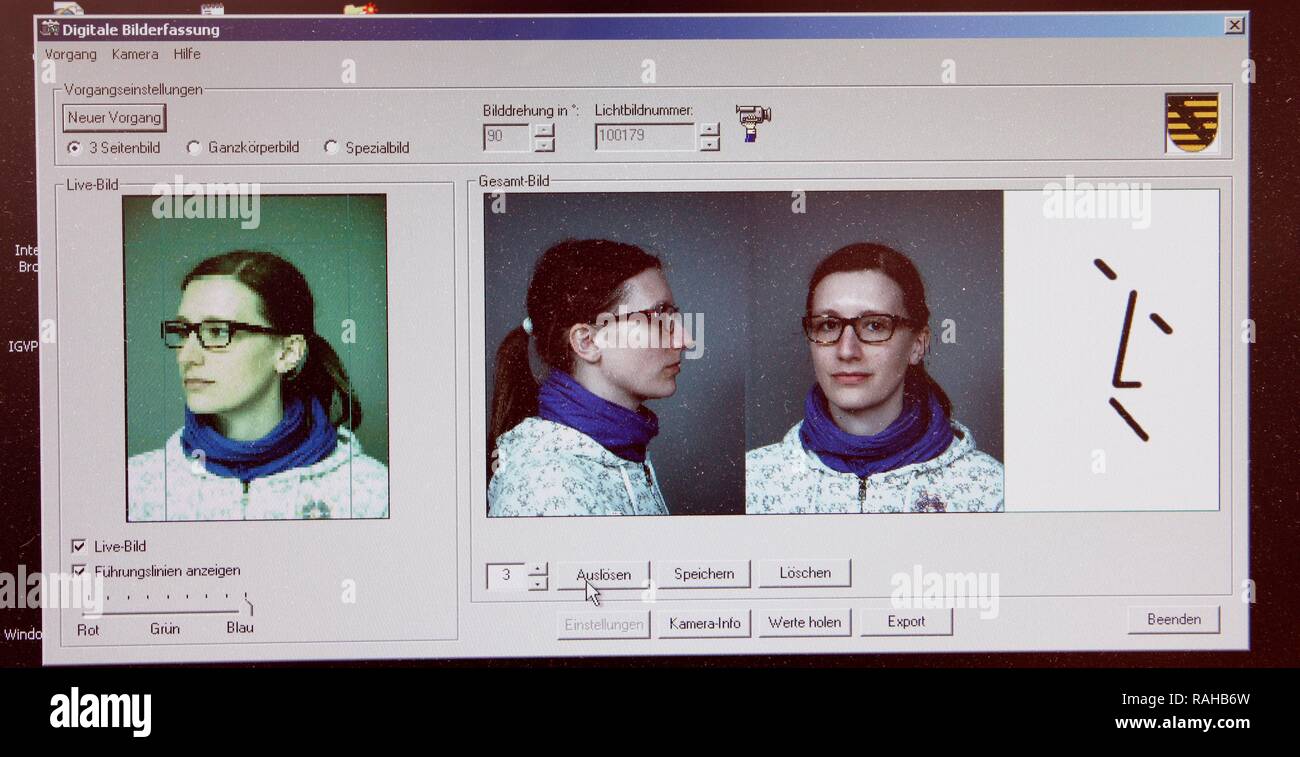 Fotos eines Verdächtigen durch die Polizei, Kriminalpolizei der Polizei Stockfoto