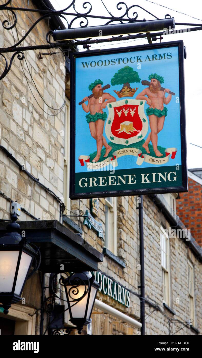 Inn Zeichen, Greene King Pub, Woodstock, Oxfordshire, Großbritannien, Europa Stockfoto