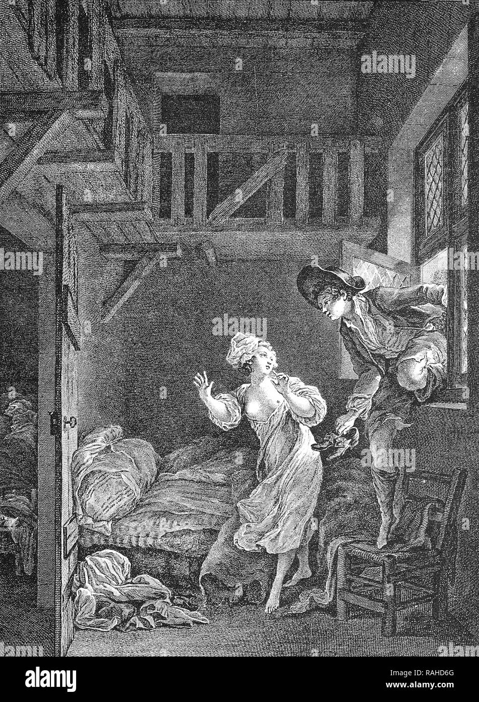 Die geheimen Besuch, Kupfer Kupferstich von P P Choffard, 1810 Stockfoto