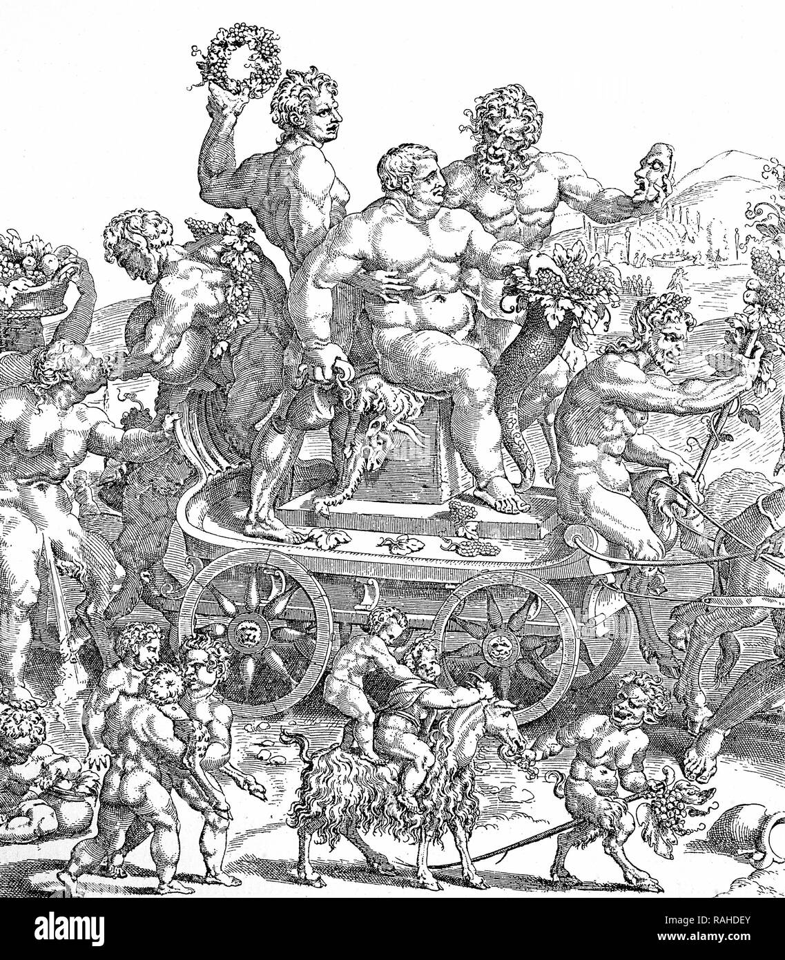 Die Prozession des Bacchus, italienischer Kupferstich, 18. Jahrhundert Stockfoto