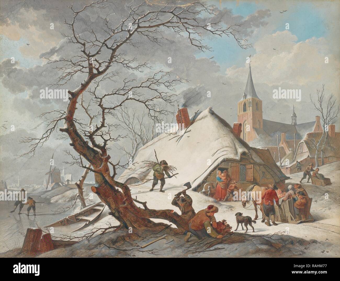 Ein Winter Szene, Hendrik Meyer (Niederländisch, 1744 - 1793), 1787, Schwarze Kreide, Feder und braune Tusche, Gouache, Feder und Tinte schwarz Neuerfundene Stockfoto