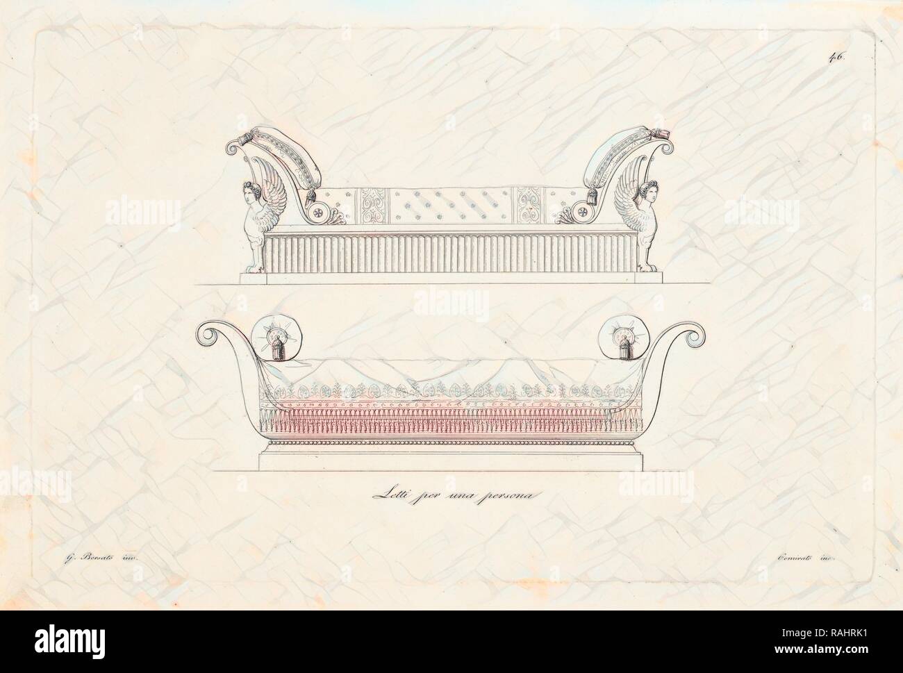 Letti per una Persona, Oper, ornamentale Borsato, Giuseppe, 1771-1849, Gravieren, 1825, Tafel angegeben bei niedrigeren Neuerfundene Stockfoto