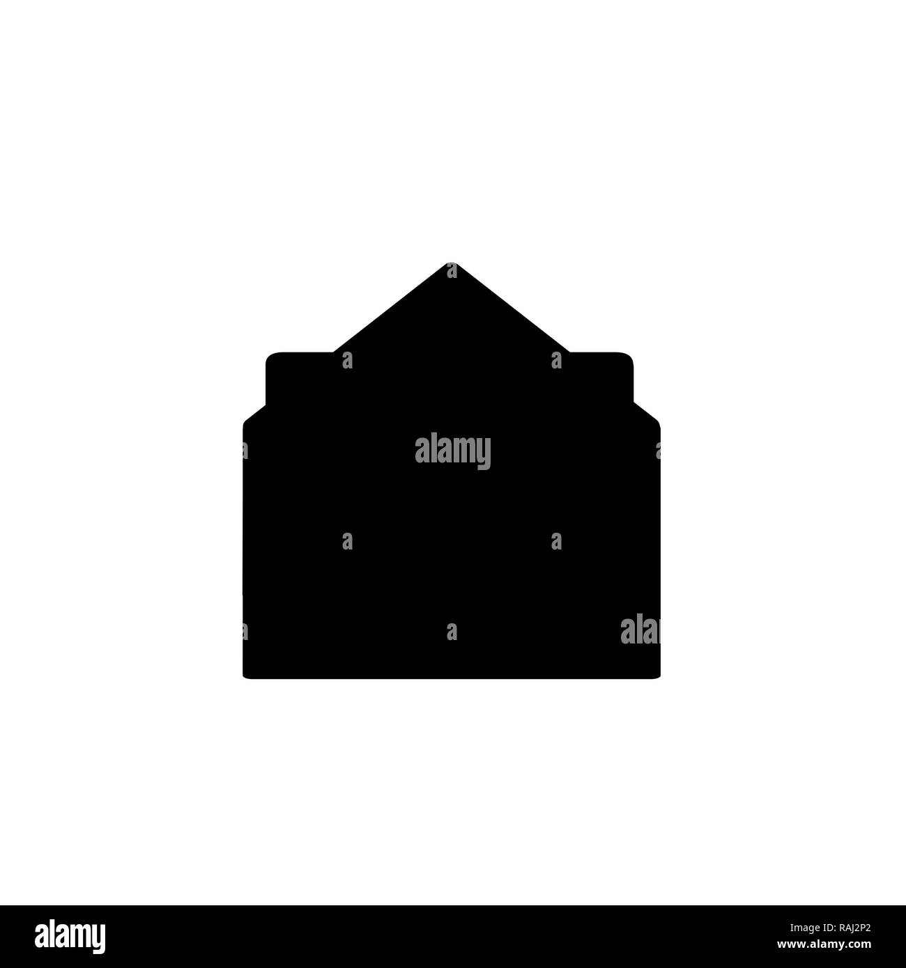 Schwarzes Symbol Silhouette der offenen Umschlag mit Dokument auf weißem Hintergrund. E-mail Sign für Präsentation, Infografik. Nachricht schreiben Symbol. Vecor mail Stockfoto