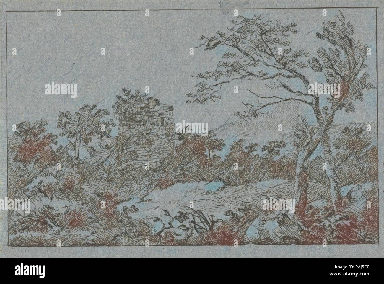 Landschaft mit Ruinen, Gerardus Emaus de Micault, 1813 - 1863. Neuerfundene durch Gibon. Klassische Kunst mit einem modernen Touch neuerfundene Stockfoto