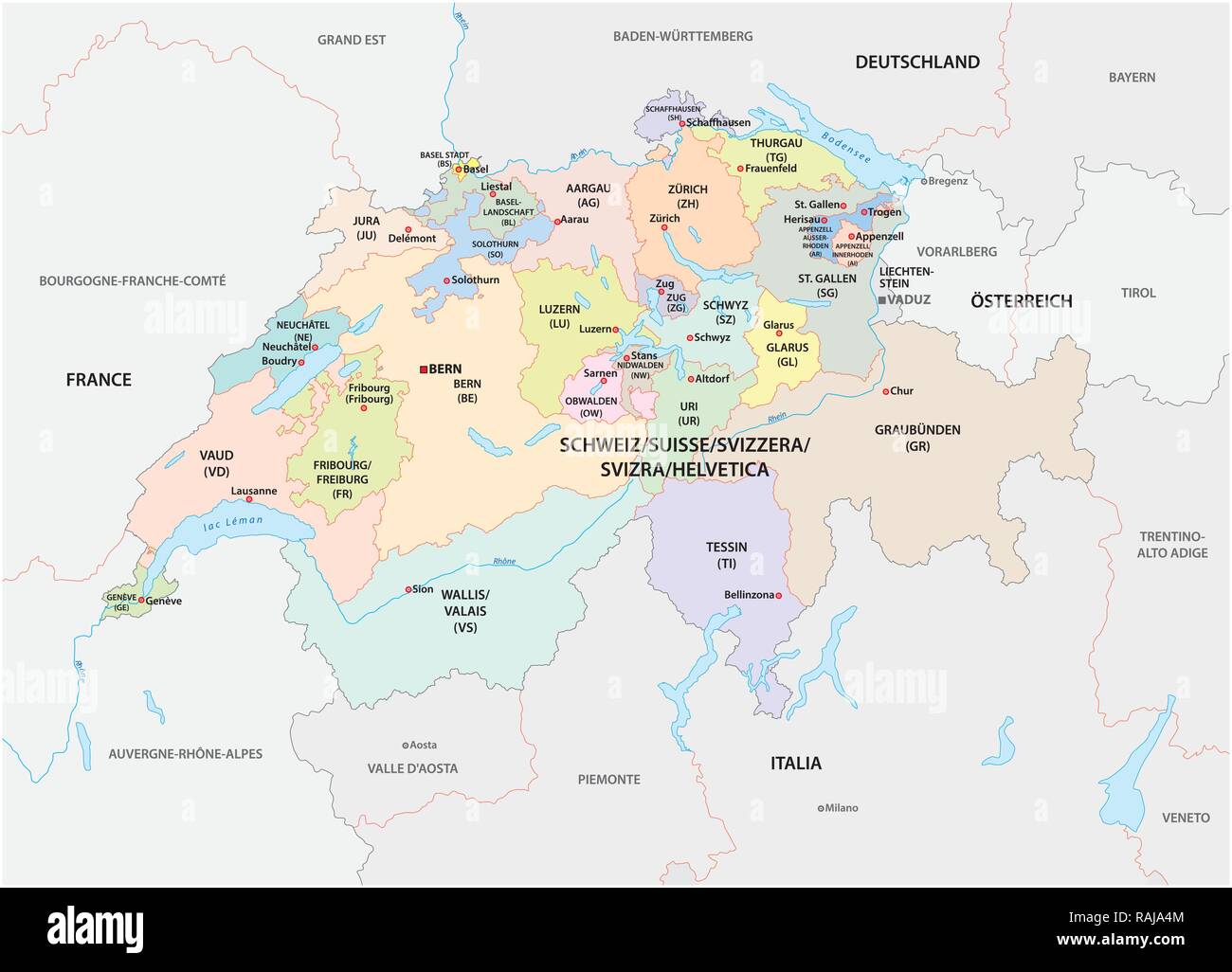 Administrative und politische Vektor Karte der Schweiz Stock Vektor