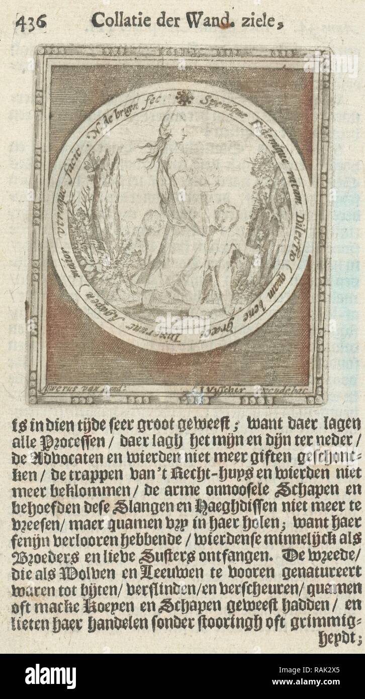 Liebe (Liebe) mit zwei Kindern in Medaillon, Nicolaes de Bruyn, 1581-1656. Neuerfundene durch Gibon. Klassische Kunst mit einem Neuerfundene Stockfoto