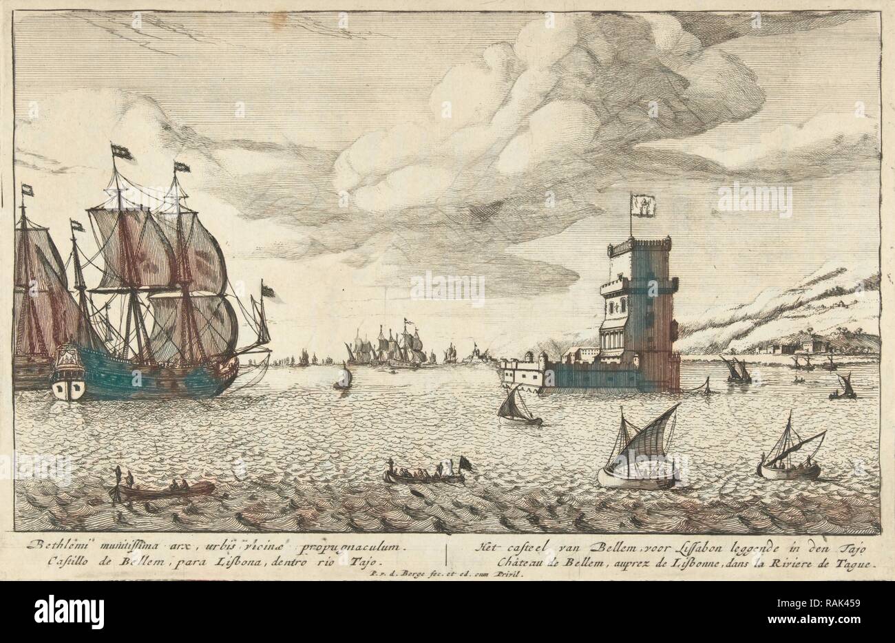 Turm von Belem in den Fluss Tejo, Pieter van den Berge, 1694 - 1737. Neuerfundene durch Gibon. Klassische Kunst mit einem modernen Neuerfundene Stockfoto