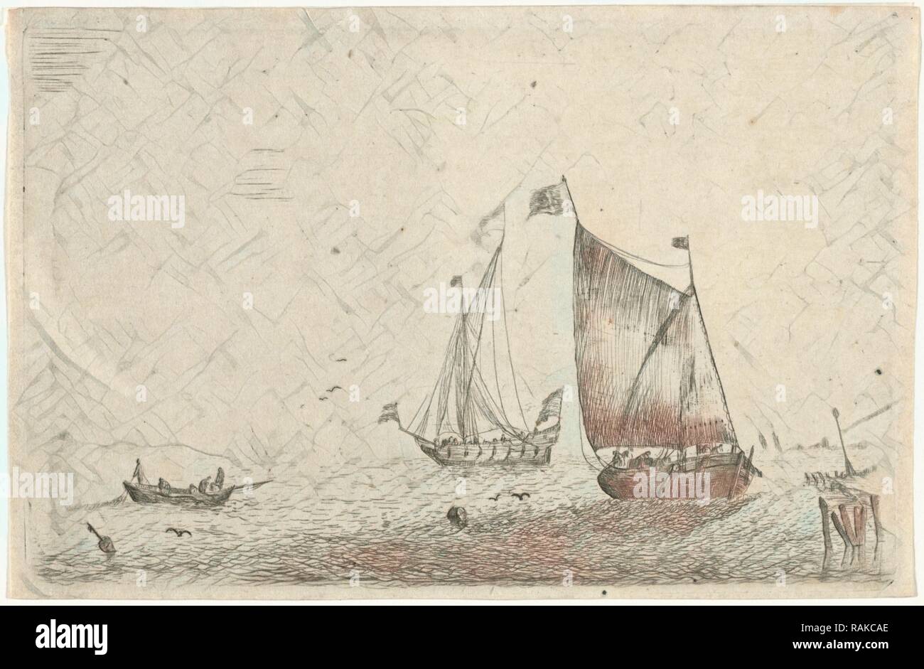 Meereslandschaft mit Fischerboot, Bonaventura Peeters (I), 1624 - 1652. Neuerfundene durch Gibon. Klassische Kunst mit einem modernen Neuerfundene Stockfoto