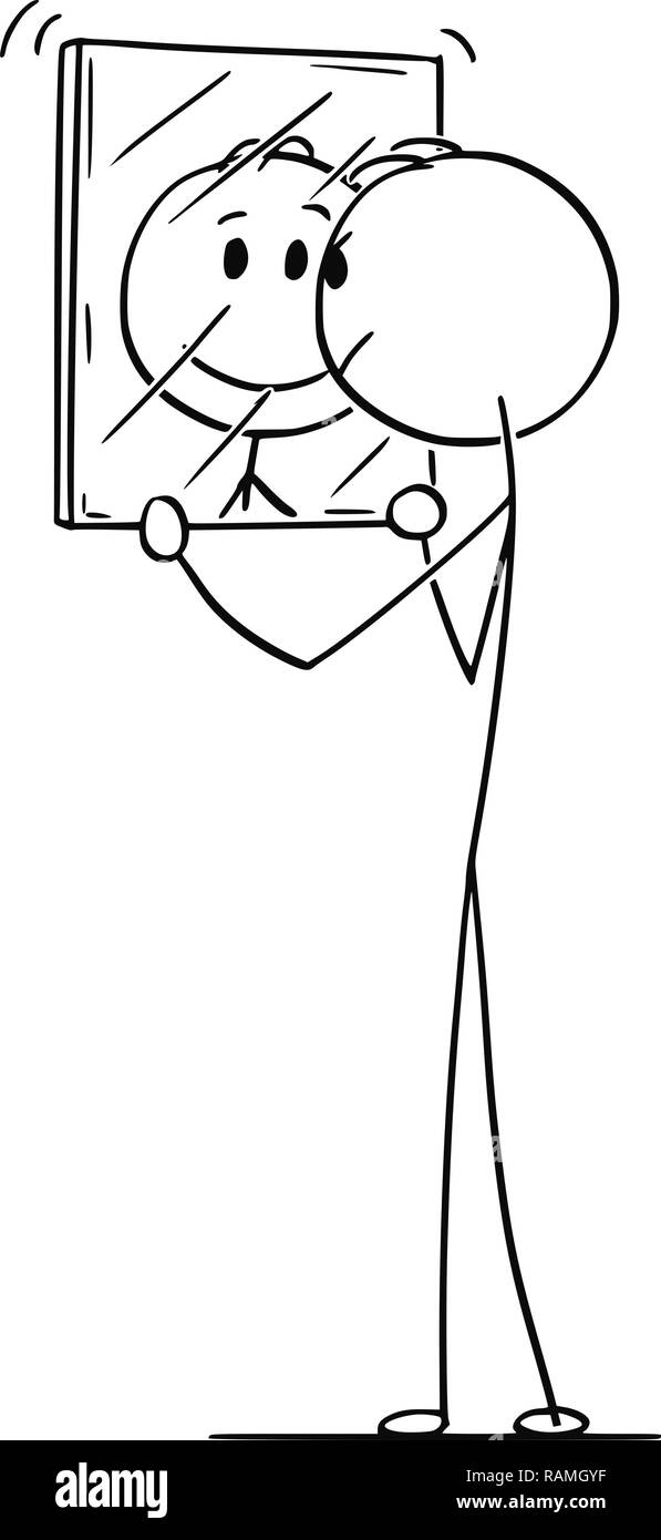 Cartoon von lächelnden Mann an sich selbst in den Spiegel Stock Vektor