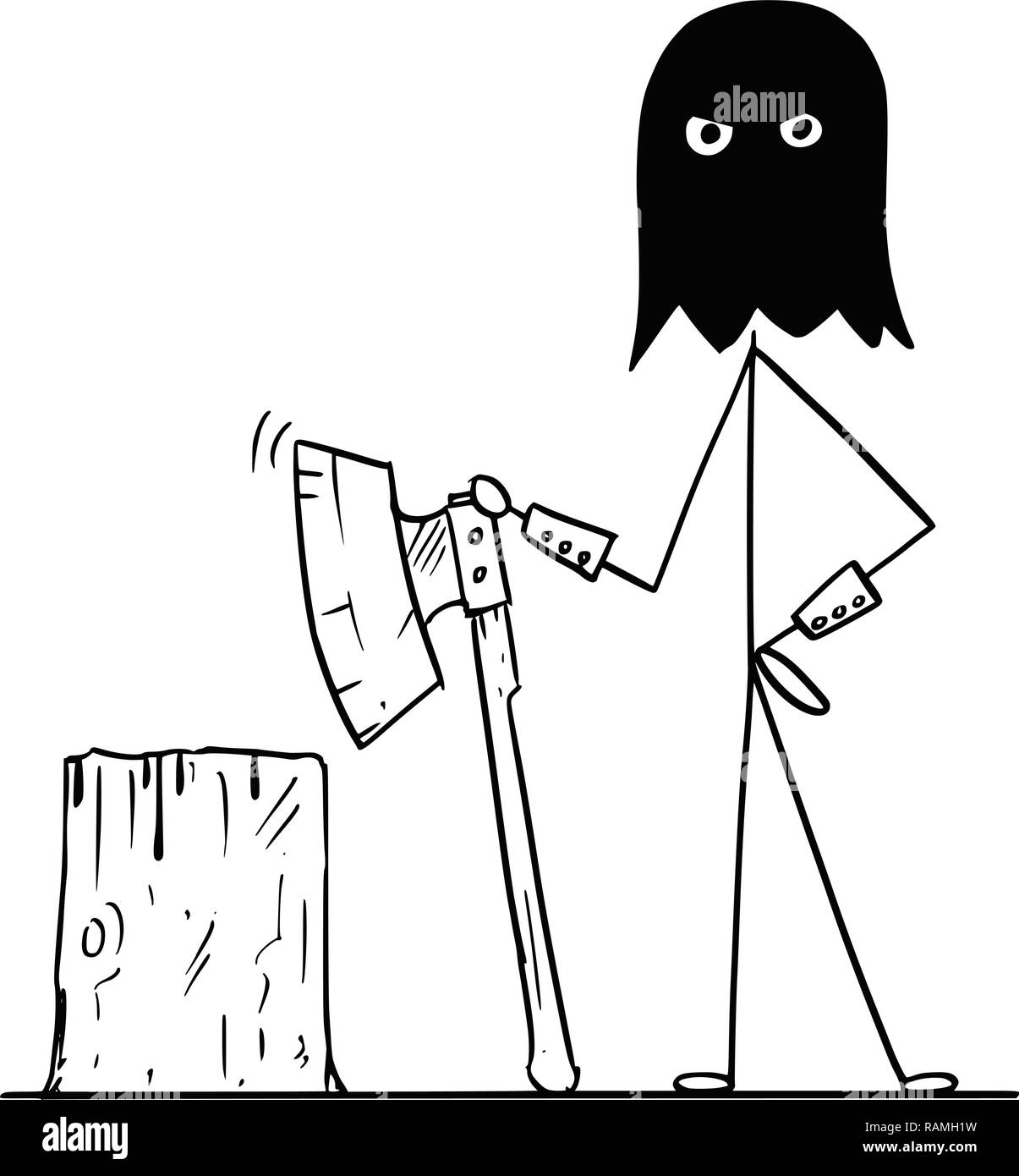 Cartoon von mittelalterlicher Scharfrichter in der Motorhaube mit Ausführung Block und Ax Stock Vektor