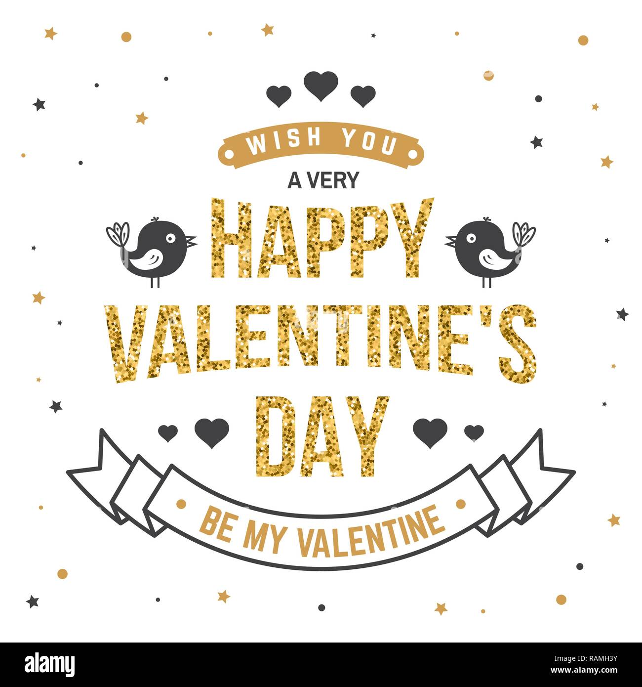 Happy Valentines Tag. Stempel, Overlay, Abzeichen, Aufkleber, Karte mit Vögeln, Schleife und Herz. Vektor. Vintage Typografie Design für Einladungen, Valentines Tag romantische Feier Emblem im Retro-Stil. Stock Vektor