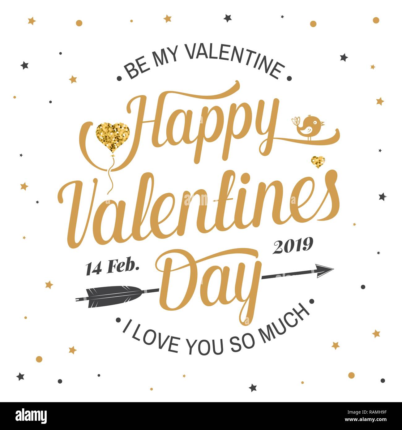 Happy Valentines Tag. Stempel, Overlay, Abzeichen, Aufkleber, Karte mit Vögeln, Schleife und Herz. Vektor. Vintage Typografie Design für Einladungen, Valentines Tag romantische Feier Emblem im Retro-Stil. Stock Vektor