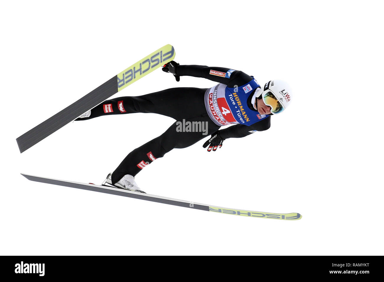 Innsbruck, Österreich. Am 4. Januar, 2019. Viessmann FIS Skisprung Weltcup; Daniel Huber (AUT) fliegt Credit: Aktion plus Sport/Alamy leben Nachrichten Stockfoto