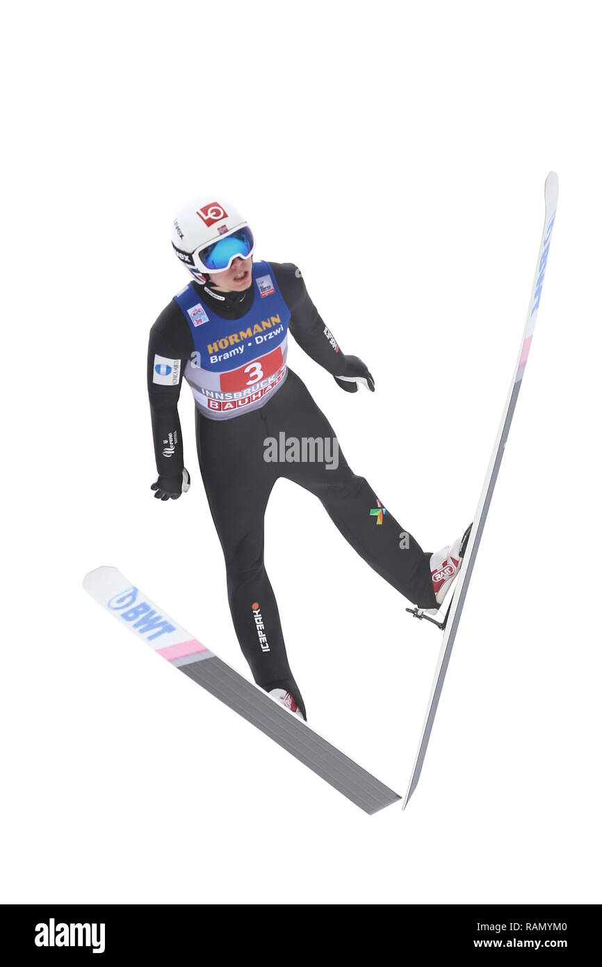 Innsbruck, Österreich. Am 4. Januar, 2019. Viessmann FIS Skisprung Weltcup; Johann Andre Forfang (NOR) fliegt Credit: Aktion plus Sport/Alamy leben Nachrichten Stockfoto