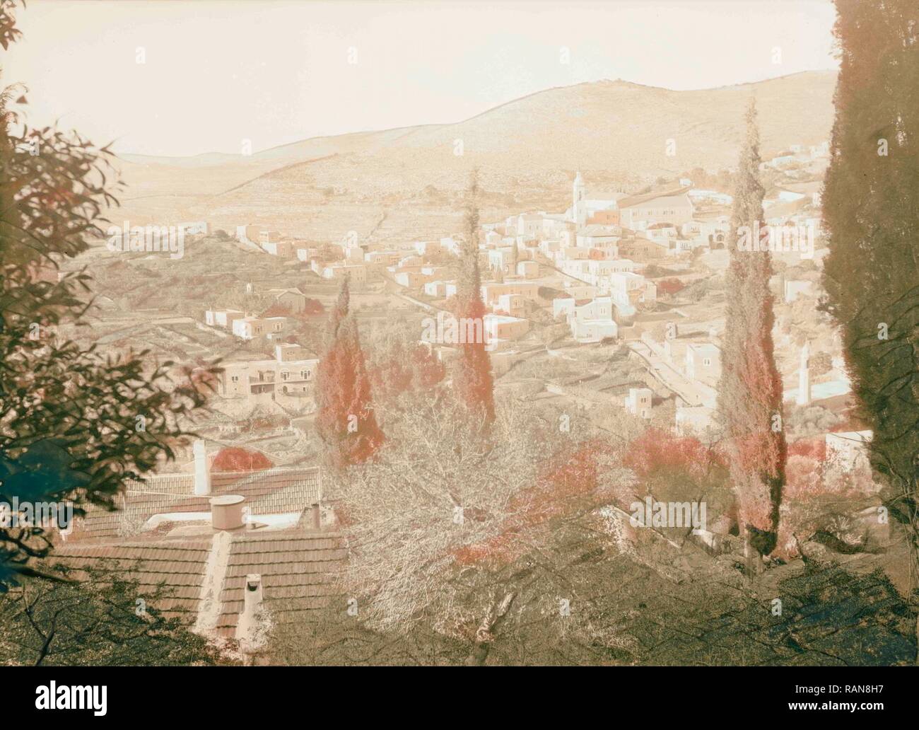 Ain Karim views 1934, Jerusalem, Israel. Neuerfundene durch Gibon. Klassische Kunst mit einem modernen Touch neuerfundene Stockfoto