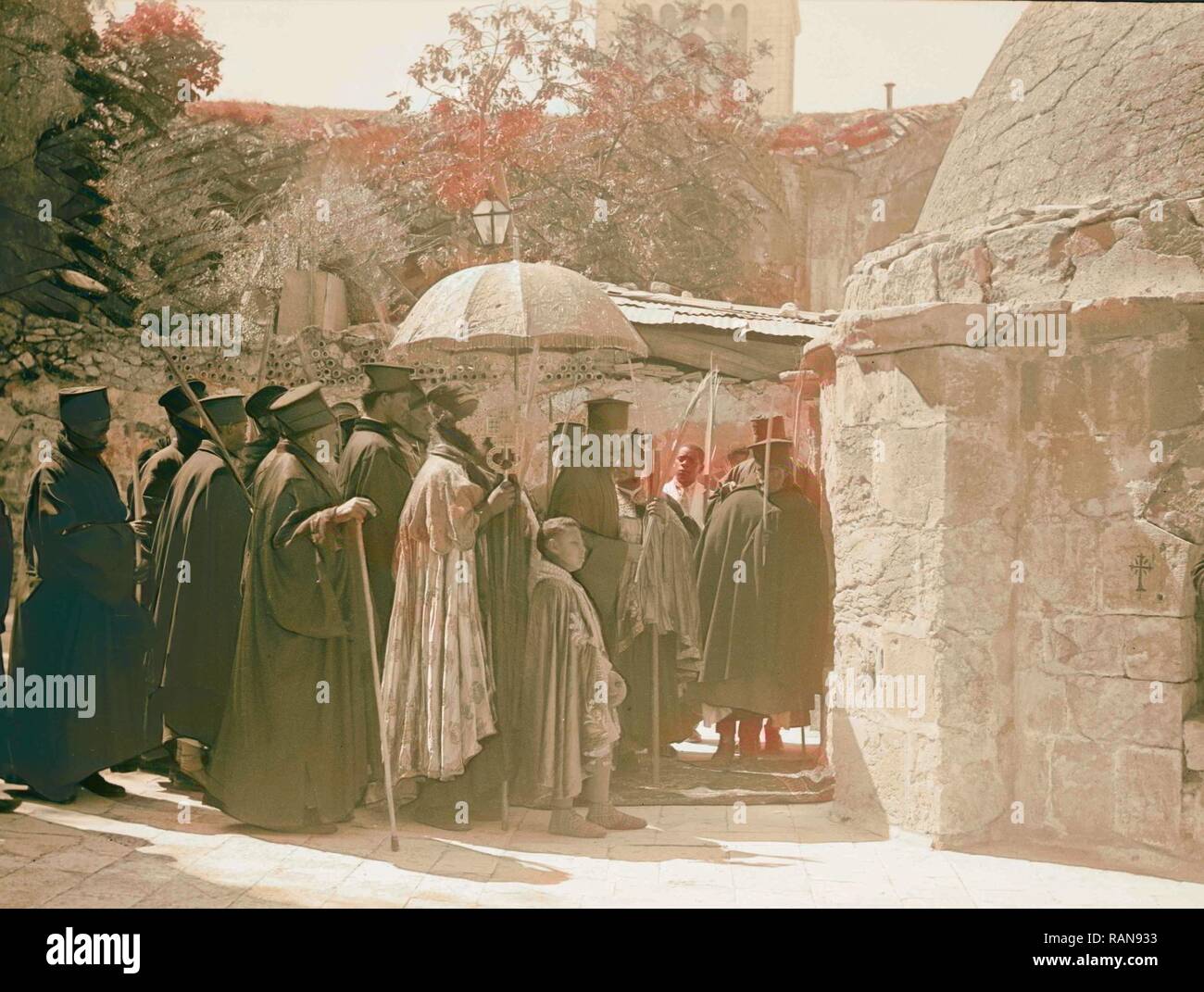Palmsonntag, 1937 Abessinier Prozession, Jerusalem, Israel. Neuerfundene durch Gibon. Klassische Kunst mit einem modernen Touch neuerfundene Stockfoto