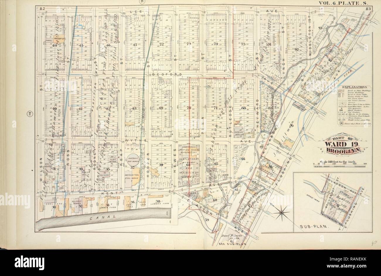 Vol. 6. Platte, S. Karte gebunden von Lee Ave., Flushing Ave., Classon Ave., St. Hewes, Kanal, Wilson St., einschließlich Bedford neuerfundene Stockfoto