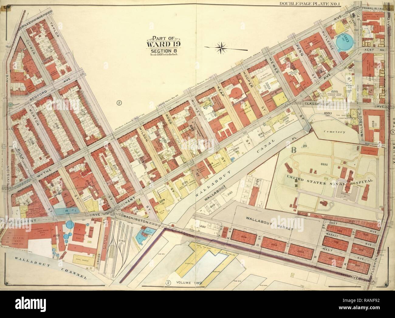 Brooklyn, Bd. 3, Seite Platte Nr. 1, Teil der Station 19, Abschnitt 8, Karte von Lee Ave., Taylor St., Wythe Ave bounded Neuerfundene Stockfoto