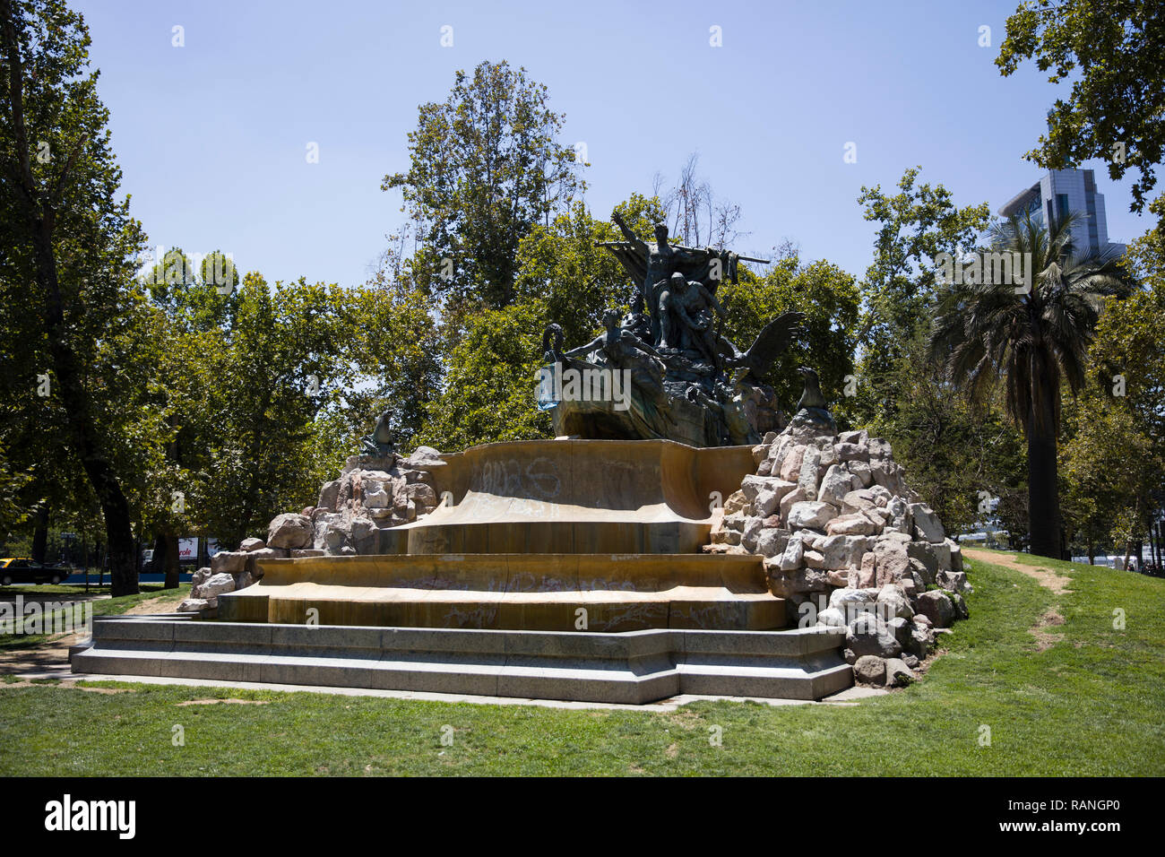 Der Deutsche Brunnen in Parque Forestal von deutschen Bildhauer Gustav Eberlein in Santiago de Chile Stockfoto