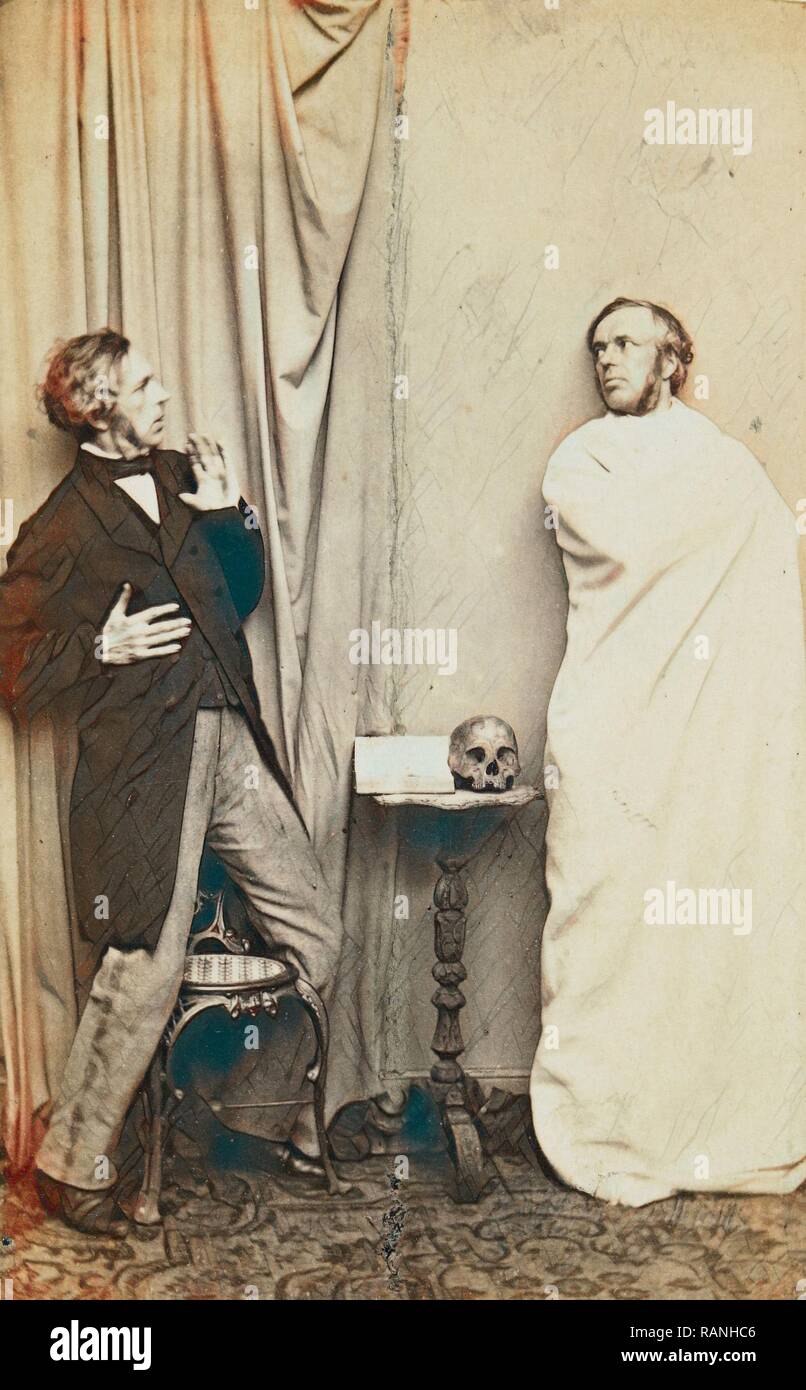 Zwei stehende Männer handeln Zugseilen singen Ghost mit dem Schädel auf den Tisch zwischen Ihnen, L. de Koningh, 1860 - 1880 überarbeitet Stockfoto