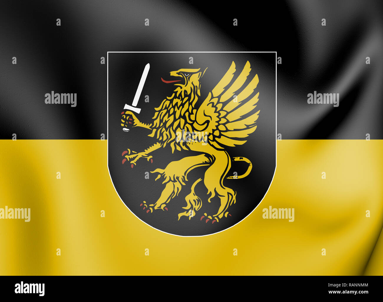 3D-Flagge von Schramberg (Baden-Württemberg), Deutschland. 3D-Darstellung. Stockfoto