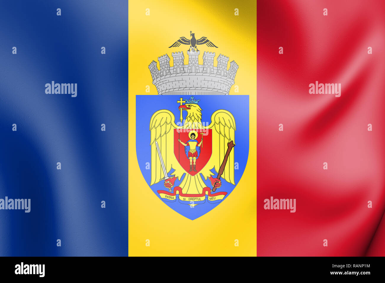 3D-Markierung von Bukarest, Rumänien. 3D-Darstellung. Stockfoto