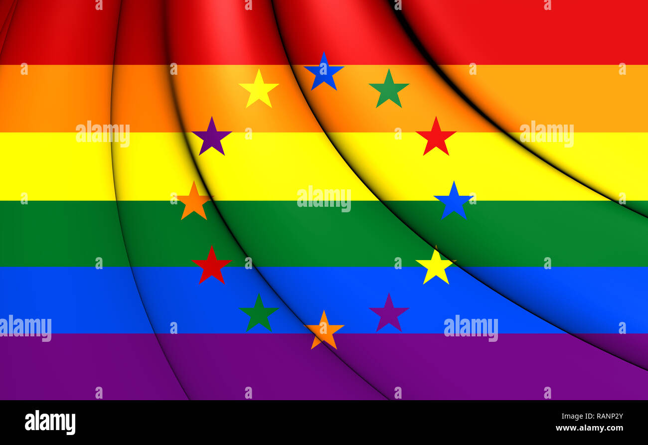 3D Europa Gay Flagge. 3D-Darstellung. Stockfoto