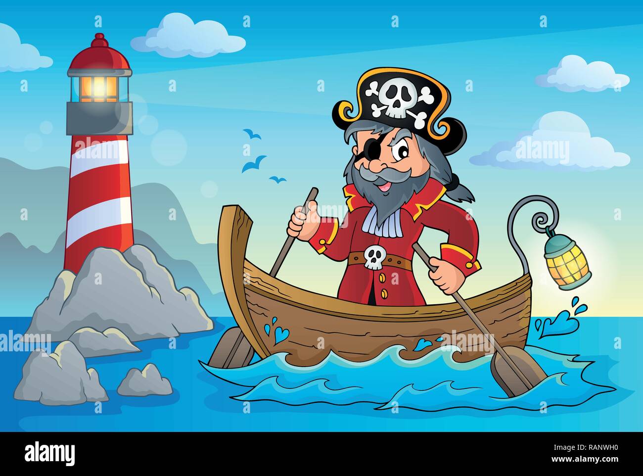 Piraten im Boot Thema Bild 4-eps 10 Vector Illustration. Stock Vektor