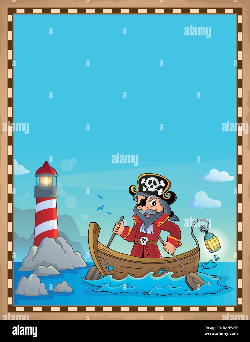 Piraten im Boot Thema Pergament 1-eps 10 Vector Illustration. Stock Vektor