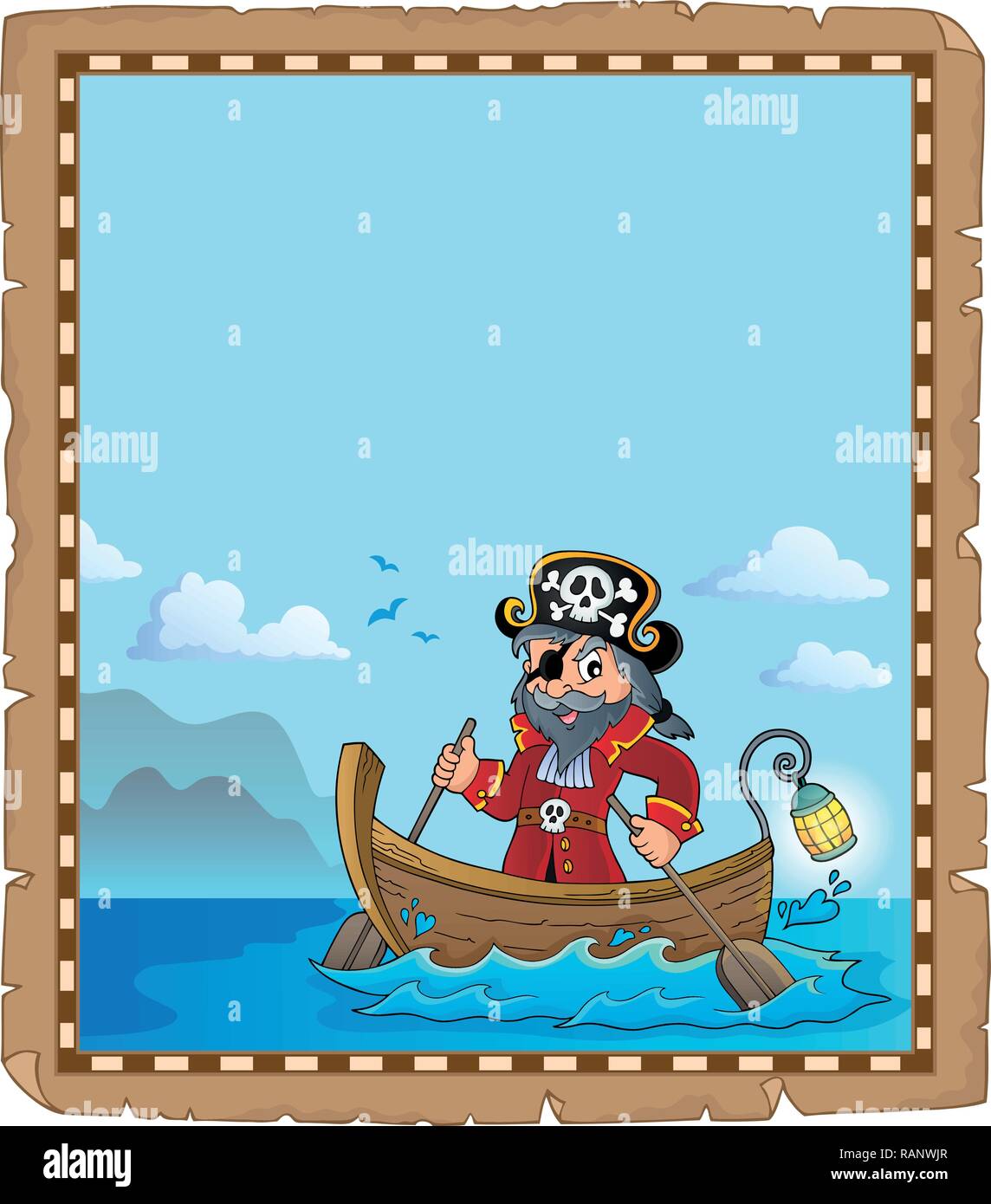 Piraten im Boot Thema Pergament 2-eps 10 Vector Illustration. Stock Vektor