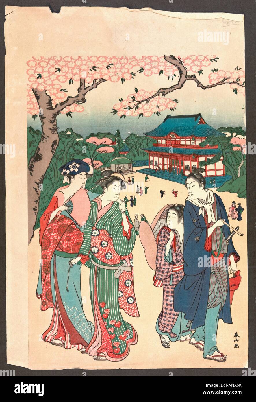 Ueno kein Hanami, Kirschblüte Sehen in Ueno. [Zwischen 1781 und 1801 Gedruckt, Später], 1 Drucken: Holzschnitt, Farbe, 41,3 Neuerfundene Stockfoto