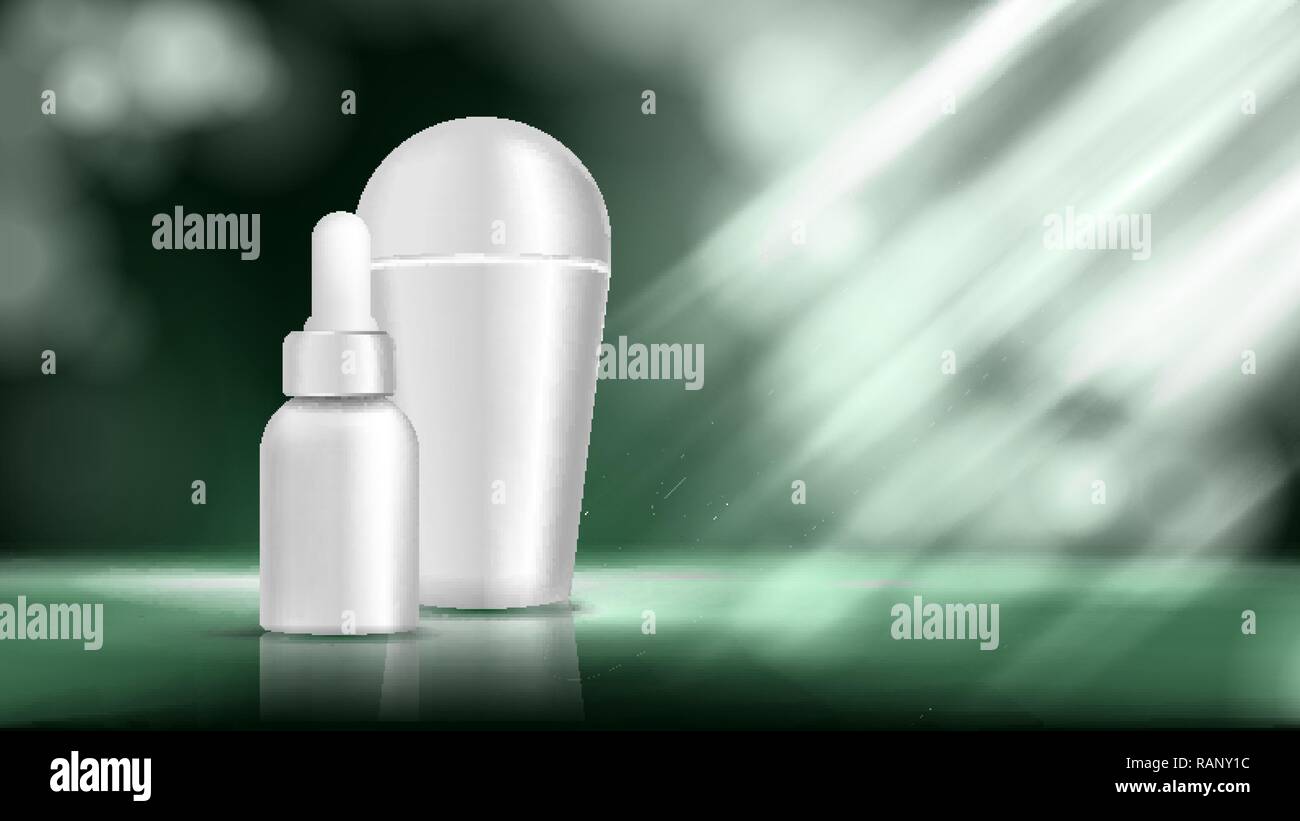 Kosmetische Flasche Vorlage Vektor. Premium Produkt. Förderung Element. Pflege der Haut. Weiß-Paket. Produkt Branding Design. Behälter, Rohr. 3D-Modellerstellung realistische Abbildung Stock Vektor