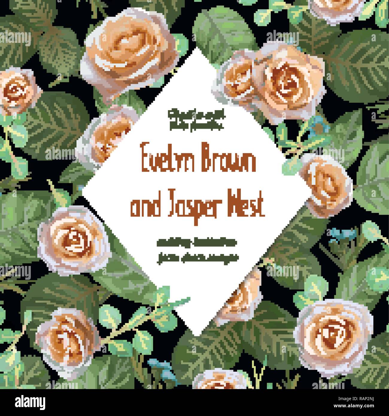 Schöne Muster für florale Aquarell Grußkarte, Einladung Hochzeit. beige Pastell Rosen mit Wachs Blumen, grünen Eukalyptus Blätter und ein Diamant - Stock Vektor
