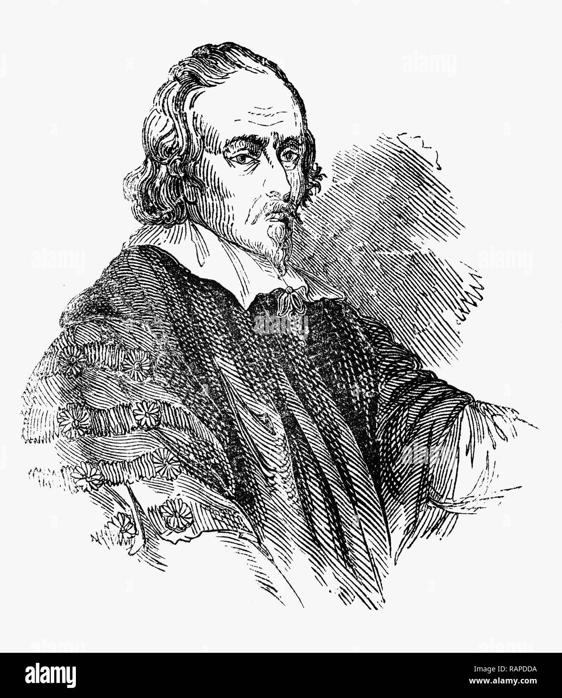 William Harvey (1578-1657) war ein englischer Arzt, der wegweisenden Beiträge in der Anatomie und Physiologie. Er war der erste bekannte Arzt vollständig zu beschreiben, und im Detail, die in den systemischen Kreislauf und Eigenschaften von Blut zum Gehirn und Körper durch das Herz gepumpt wird, obwohl frühere Schriftsteller hatte Vorläufer der Theorie. Im Jahre 1628 veröffentlichte der 72 Seite Exercitatio Anatomica De motu cordis et Sanguinis in Animalibus bietet einen klaren, angeschlossen an die Aktion des Herzens und die damit verbundene Bewegung des Blut durch den Körper in einem Stromkreis. Stockfoto