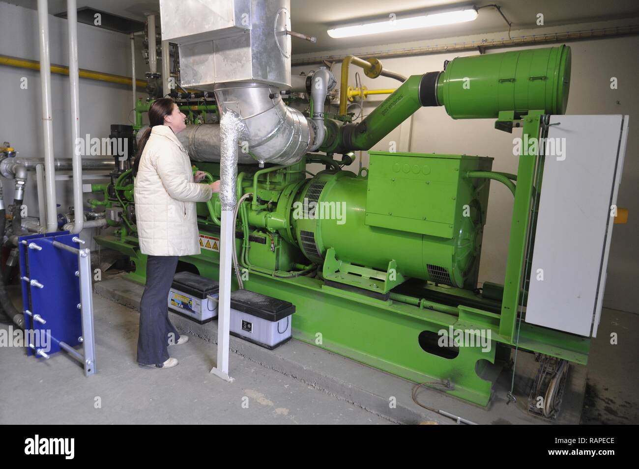 Gambarana (Pavia, Italien) für die Produktion von Strom aus Biomasse in 'Burg' Farm; Motor Zimmer Stockfoto