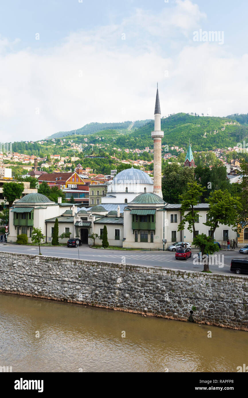 Klassischen osmanischen Stil Kaiser Moschee oder careva Džamija, im 15. Jahrhundert erbaut, Sarajevo, Bosnien und Herzegowina Stockfoto