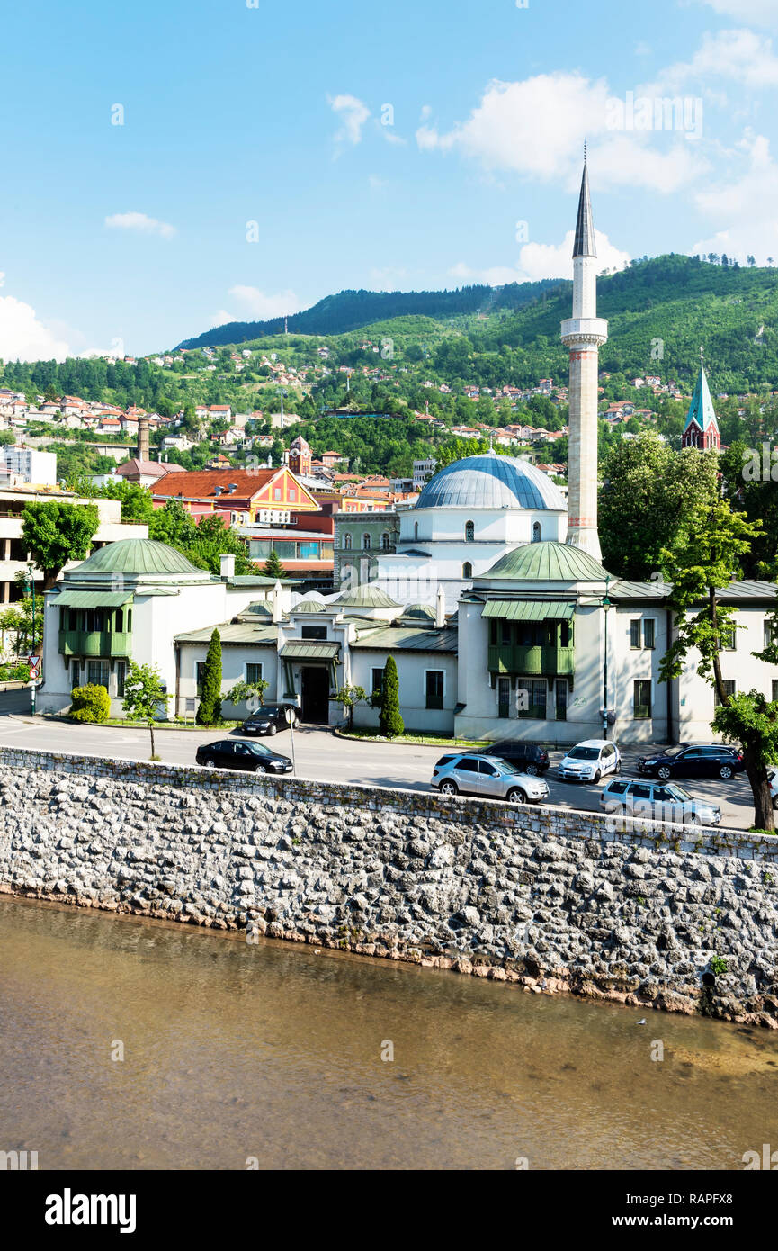 Klassischen osmanischen Stil Kaiser Moschee oder careva Džamija, im 15. Jahrhundert erbaut, Sarajevo, Bosnien und Herzegowina Stockfoto
