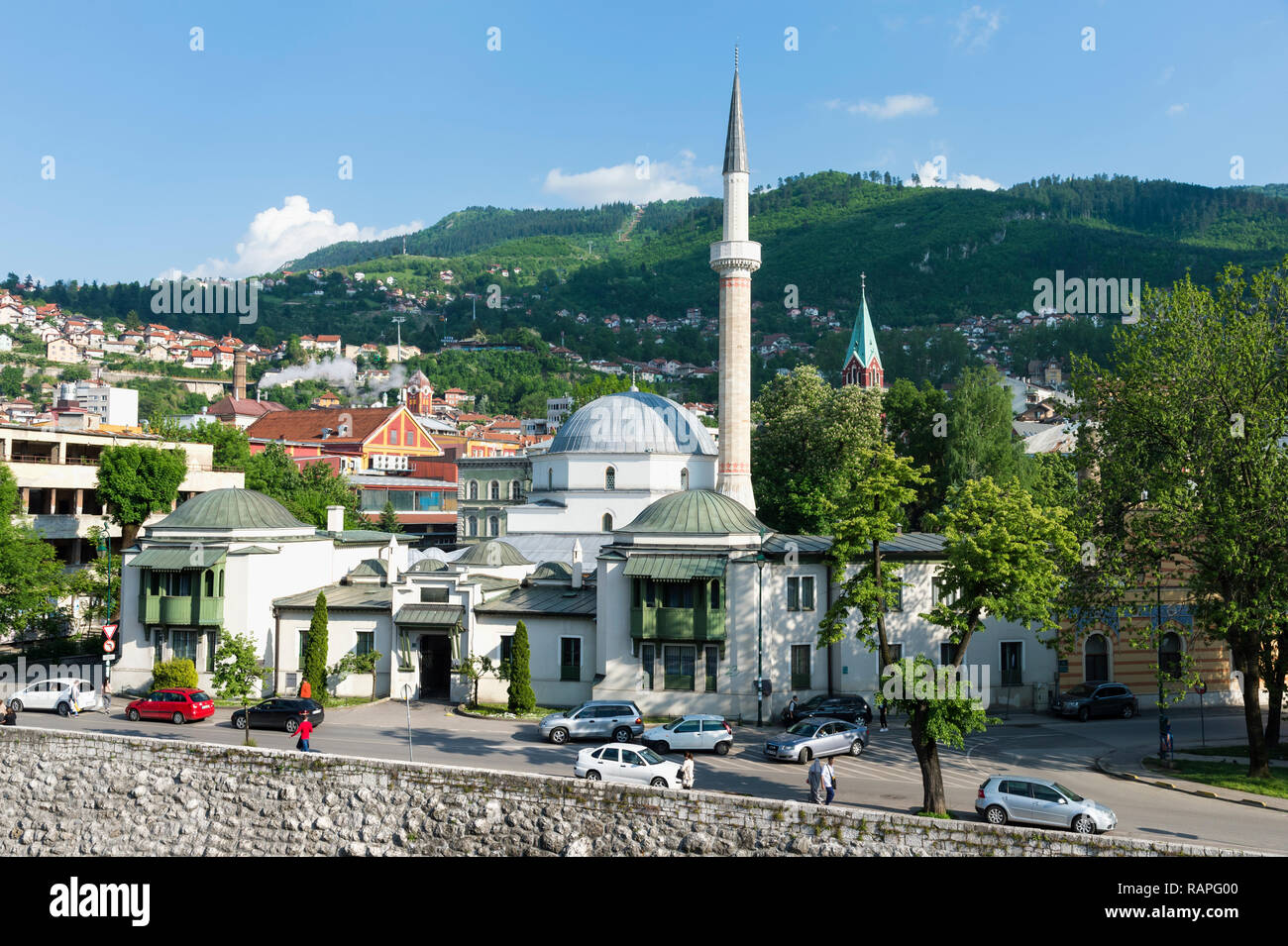 Klassischen osmanischen Stil Kaiser Moschee oder careva Džamija, im 15. Jahrhundert erbaut, Sarajevo, Bosnien und Herzegowina Stockfoto