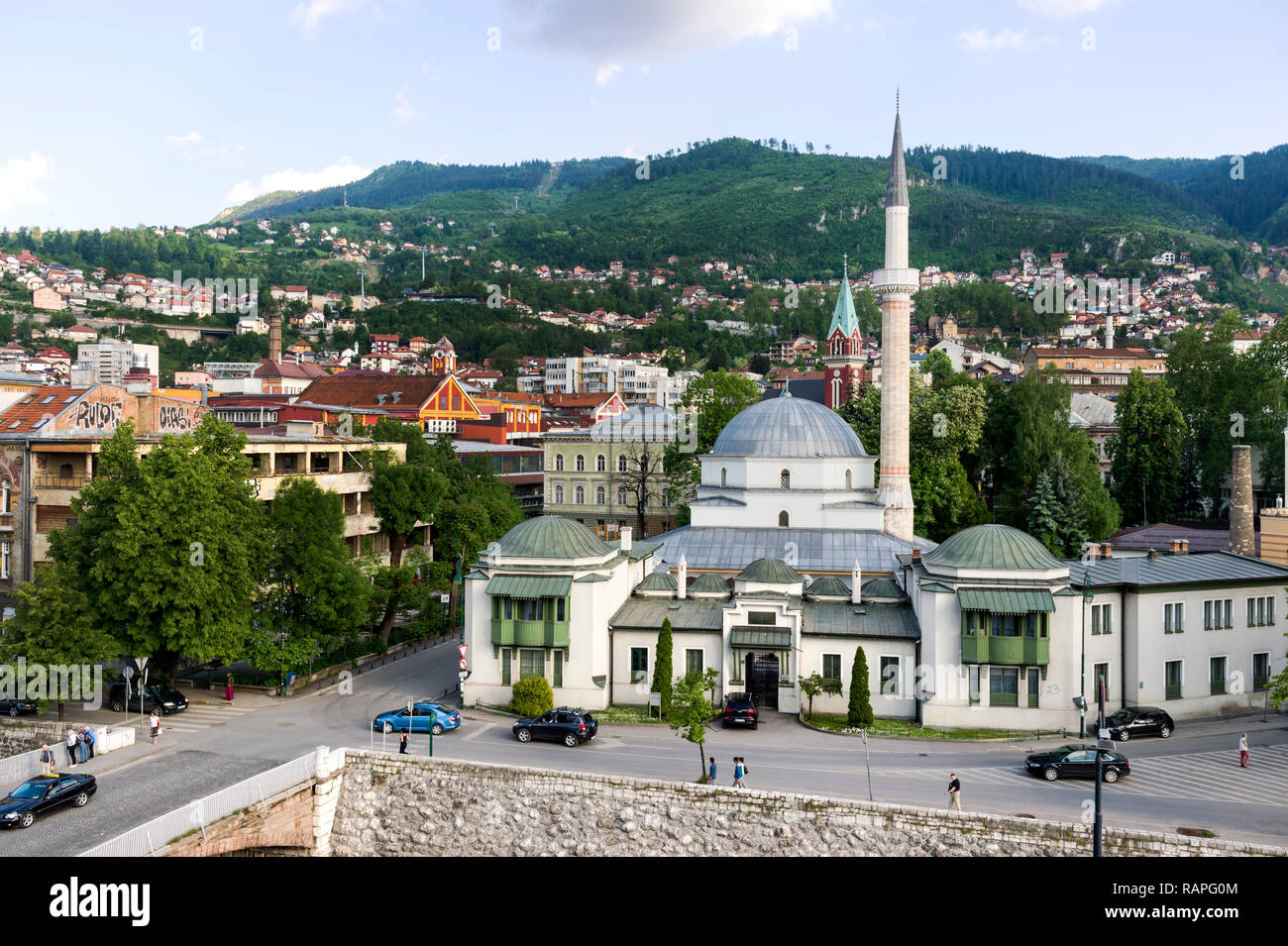 Klassischen osmanischen Stil Kaiser Moschee oder careva Džamija, im 15. Jahrhundert erbaut, Sarajevo, Bosnien und Herzegowina Stockfoto