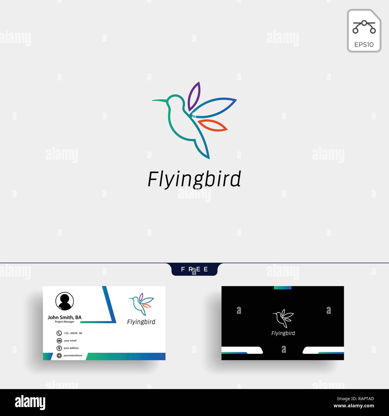 Hummingbird, colibri Flying Bird logo Vorlage mit Business Card Stock Vektor