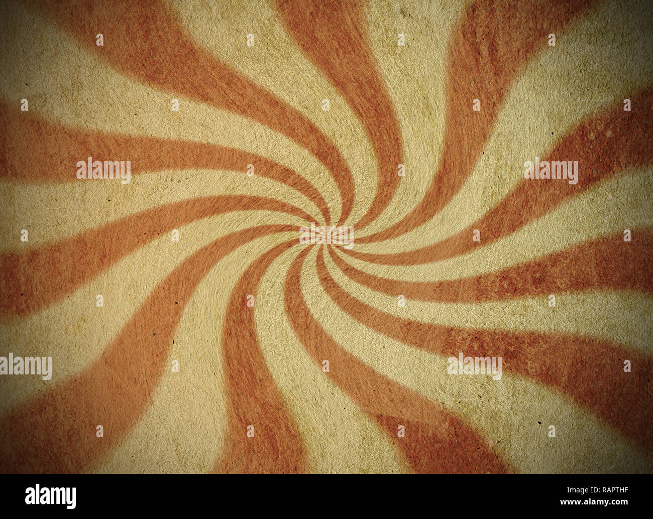 Rot und Gelb vintage Starburst swirl Hintergrund mit Vignette Stockfoto
