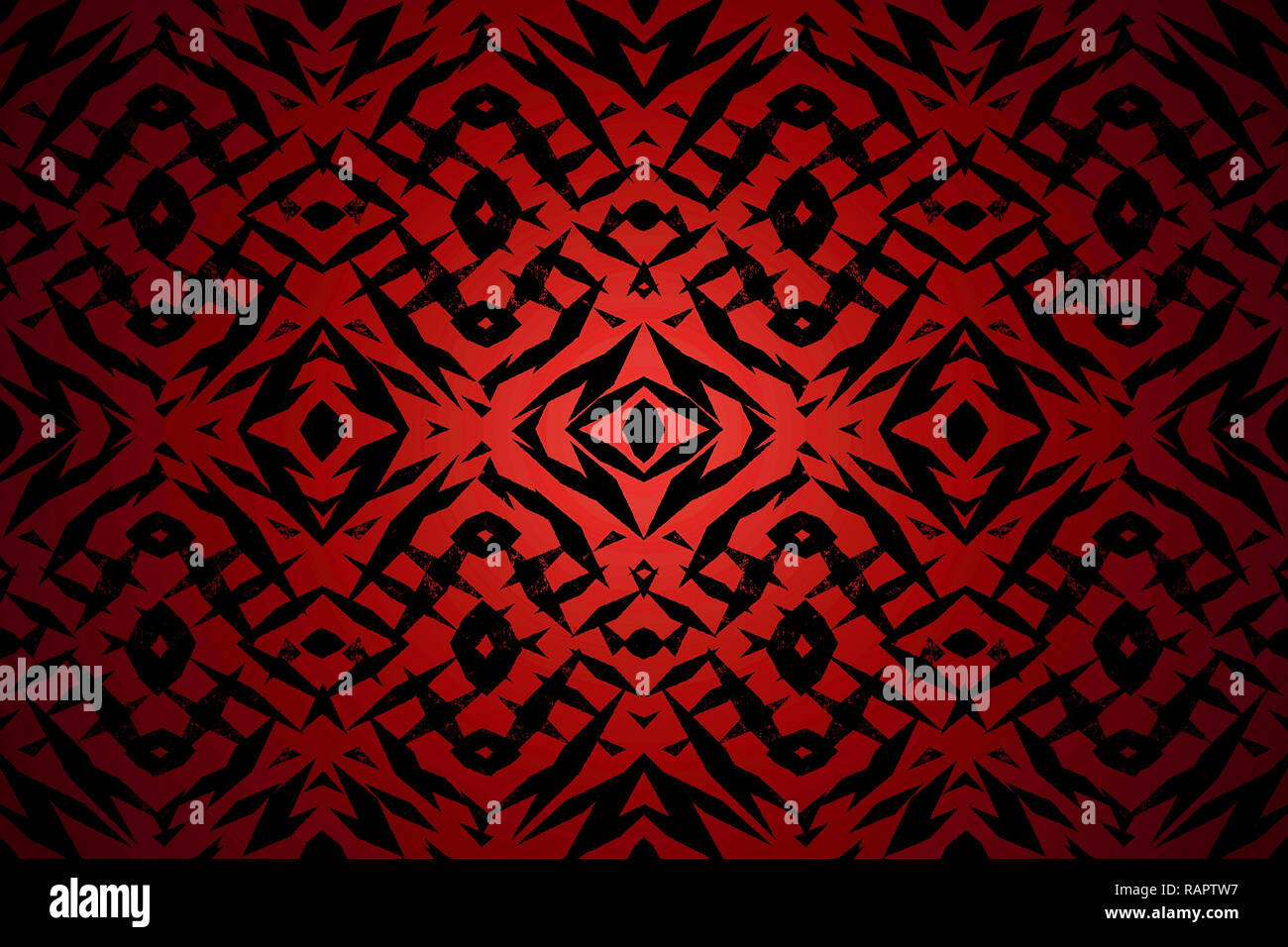 Rot und Schwarz tribal Formen Muster mit einem mittleren Scheinwerfer Stockfoto