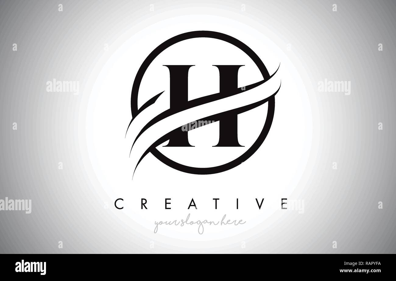 H Symbol Logo Design mit Kreis Swoosh Rand und schwarzen Farben