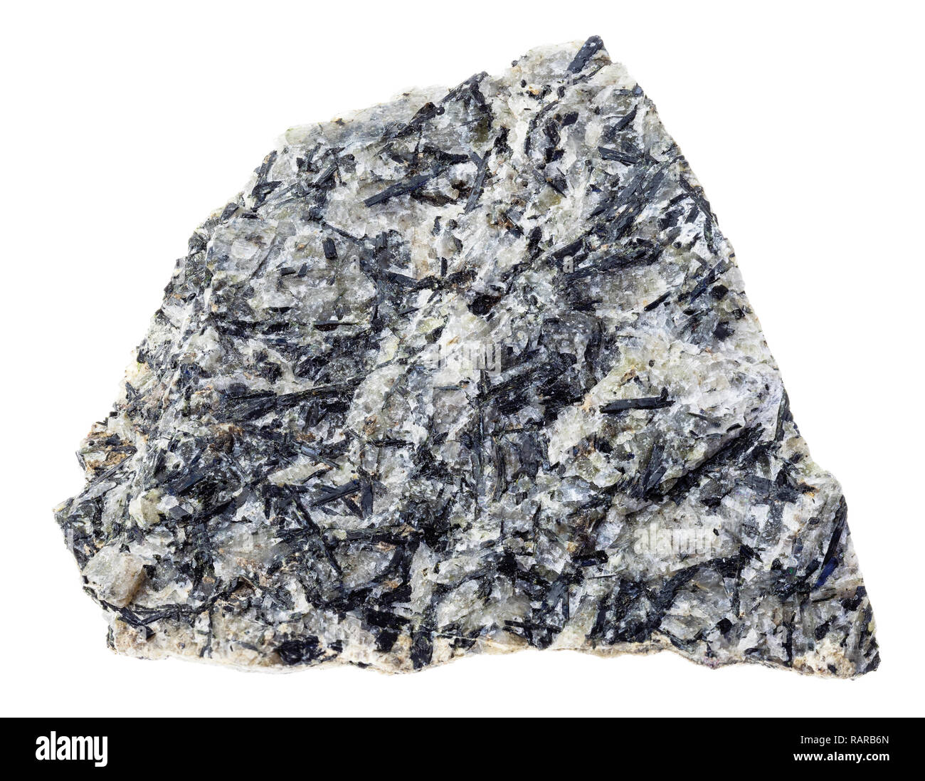 Makrofotografie von natürlichen Mineral aus geologische Sammlung - Grobe lujaurite (lujavrite, nephelinsyenit) Stein auf weißem Hintergrund Stockfoto